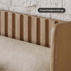 Modern Rubber Wood Bedroom Set with Boucle Headboard and Travertine Top