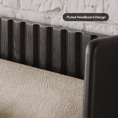 Modern Rubber Wood Bedroom Set with Boucle Headboard and Travertine Top