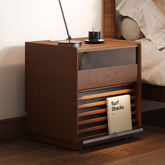 Modern Rubber Wood Nightstand With Built-In Lighting