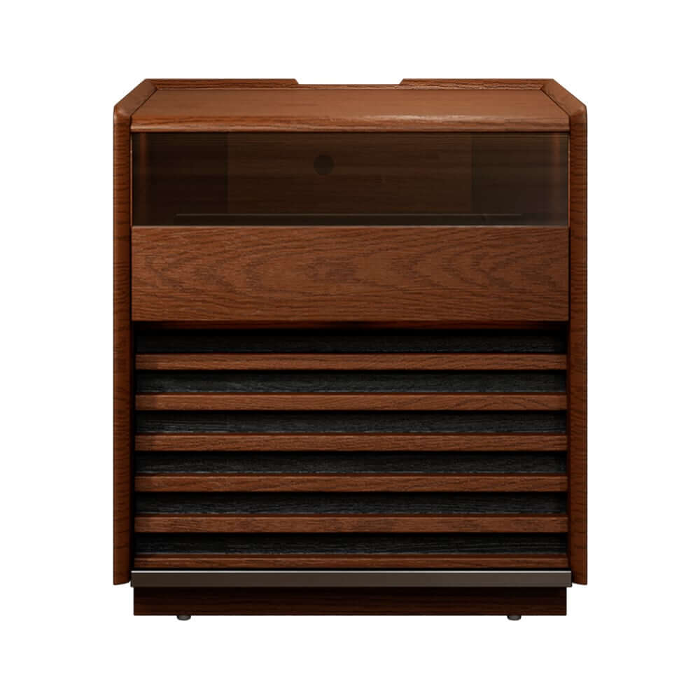 Modern Rubber Wood Nightstand With Built-In Lighting