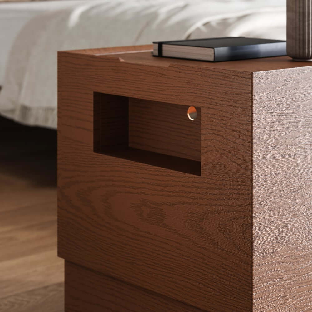 Modern Rubber Wood Nightstand With Built-In Lighting