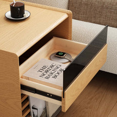 Modern Rubber Wood Nightstand With Built-In Lighting