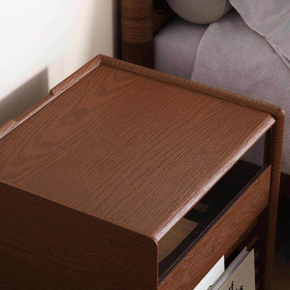 Modern Rubber Wood Nightstand With Built-In Lighting