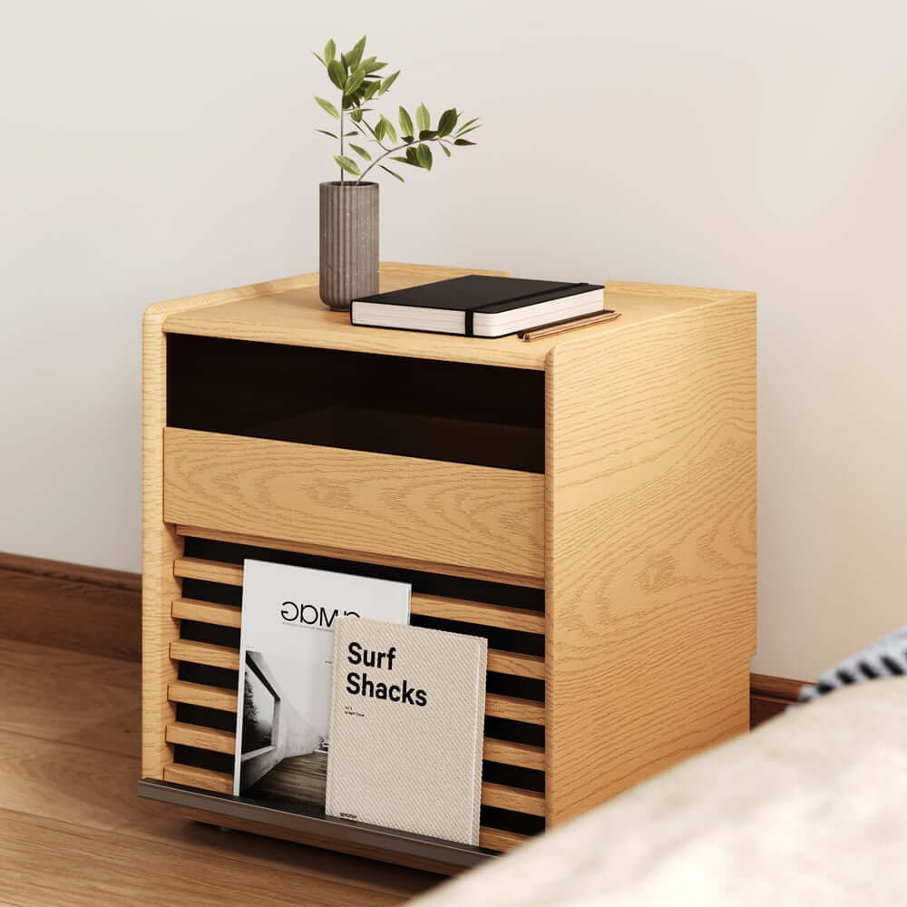 Modern Rubber Wood Nightstand With Built-In Lighting