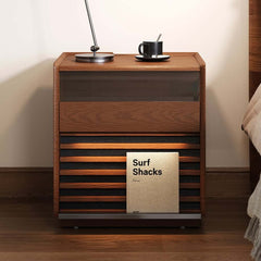 Modern Rubber Wood Nightstand With Built-In Lighting Main Product Image