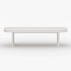 Modern Rubberwood Bench with White Boucle Upholstery