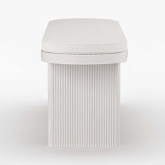 Modern Rubberwood Bench with White Boucle Upholstery