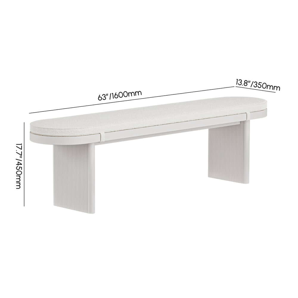 Modern Rubberwood Bench with White Boucle Upholstery Dimensions