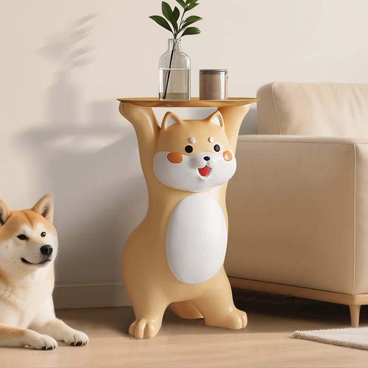 Modern Shiba Inu Side Table With Gold Stainless Steel Top