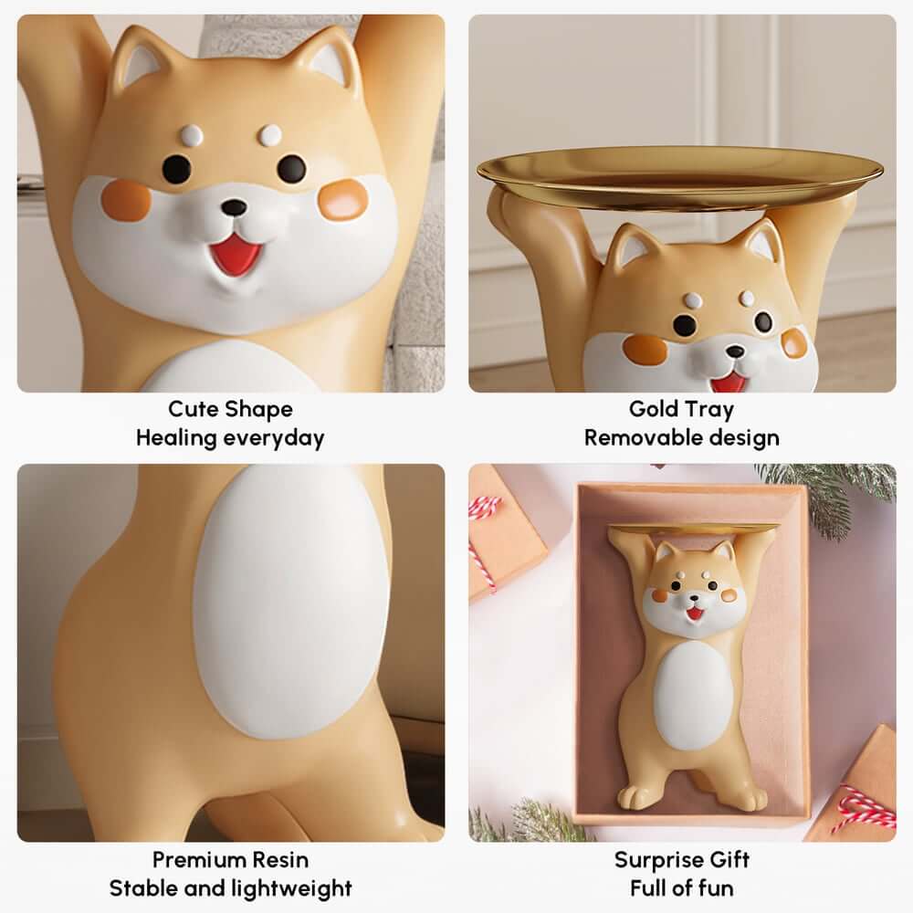 Modern Shiba Inu Side Table With Gold Stainless Steel Top