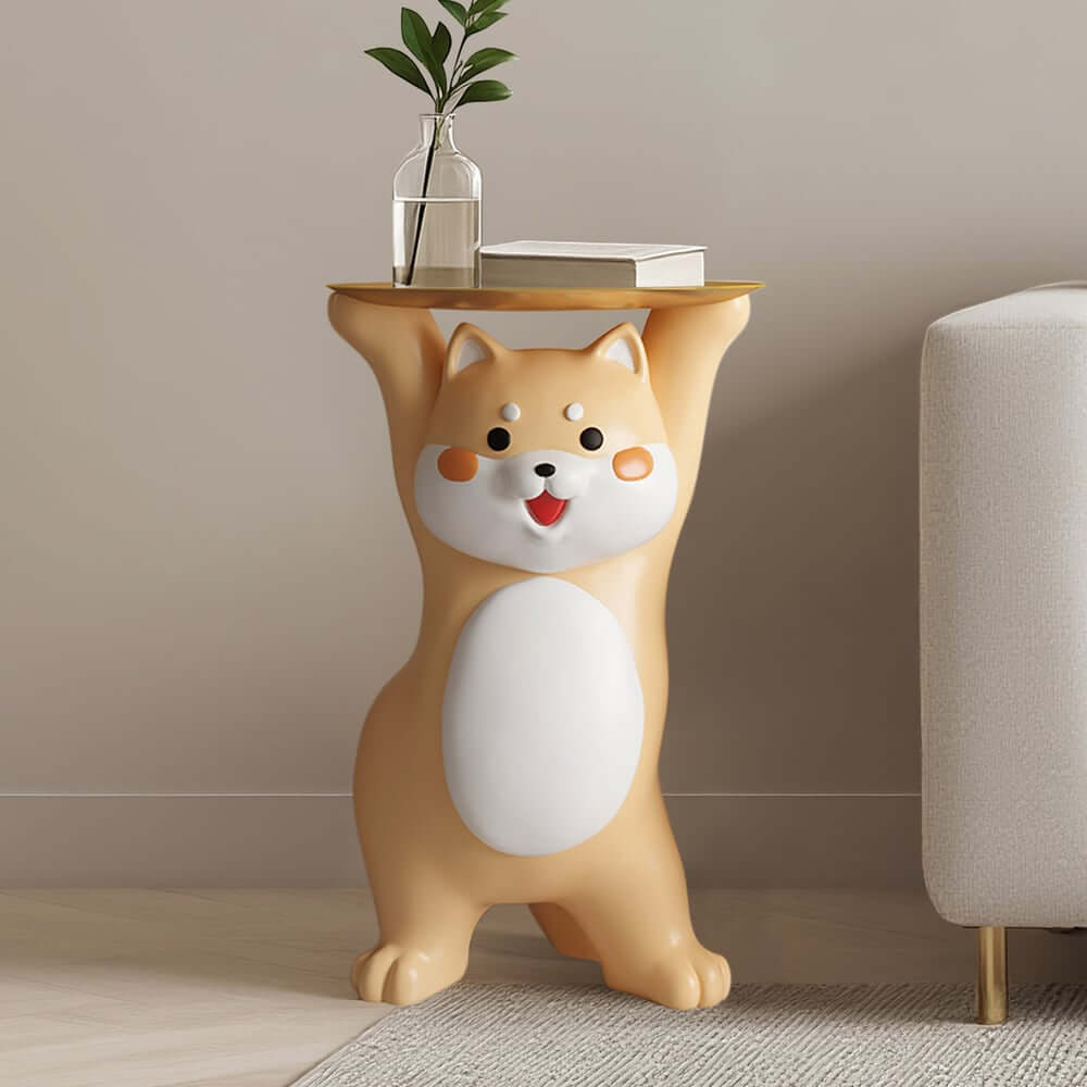 Modern Shiba Inu Side Table With Gold Stainless Steel Top