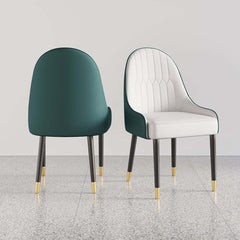 Modern Side Chair Set with Faux Leather Upholstery, White & Green