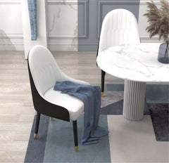 Modern Side Chair Set with Faux Leather Upholstery, White & Green