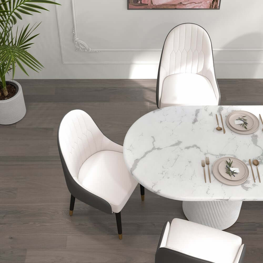 Modern Side Chair Set with Faux Leather Upholstery, White & Green