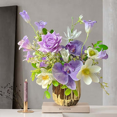 Modern Silk Floral Arrangement with Gold Ceramic Planter