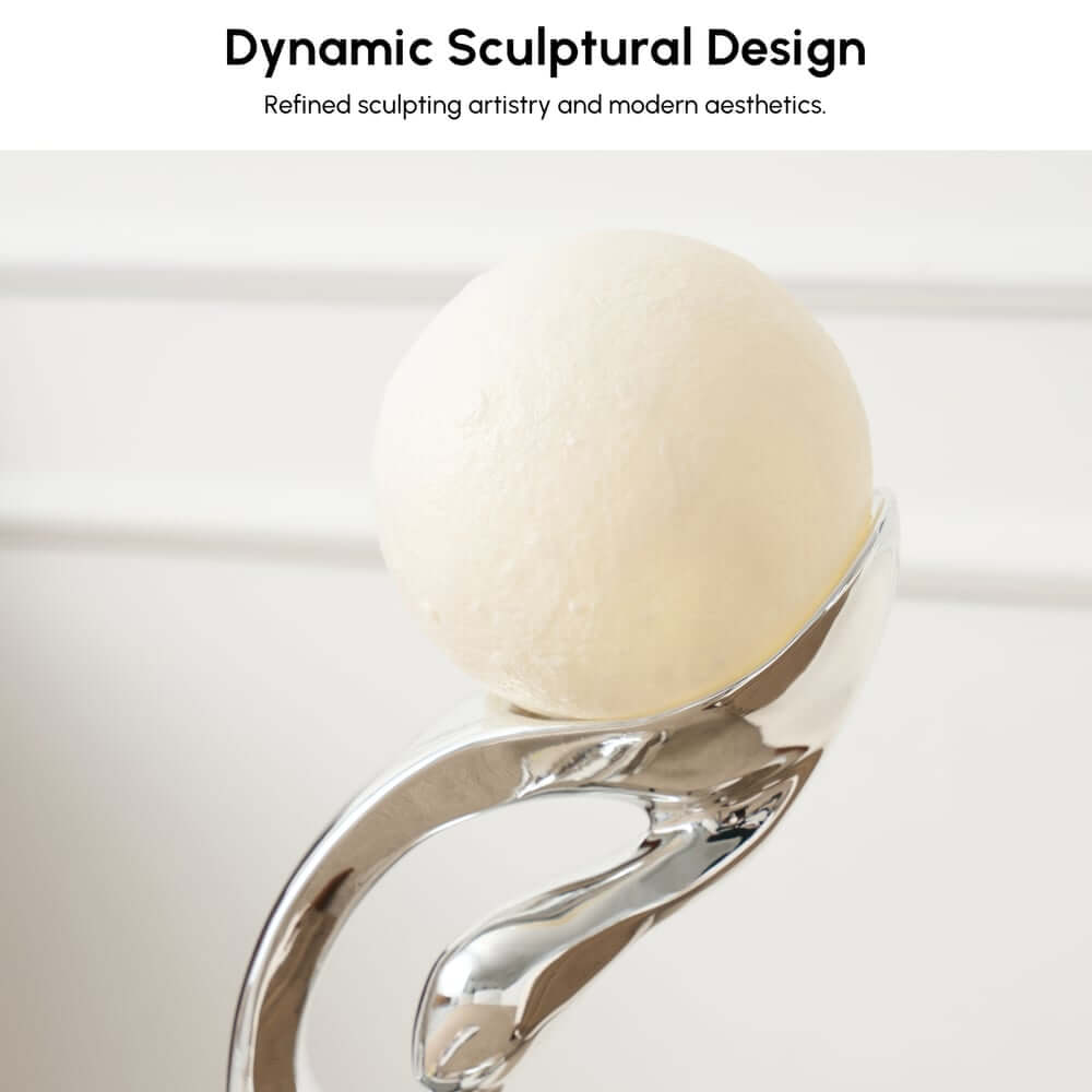 Modern Silver Resin Sculpture with LED Illuminated Sphere