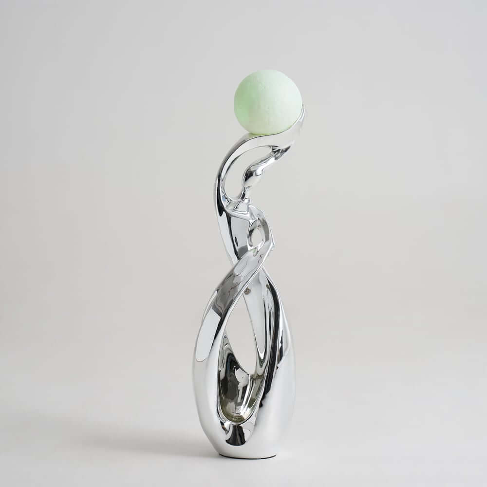 Modern Silver Resin Sculpture with LED Illuminated Sphere