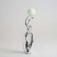 Modern Silver Resin Sculpture with LED Illuminated Sphere