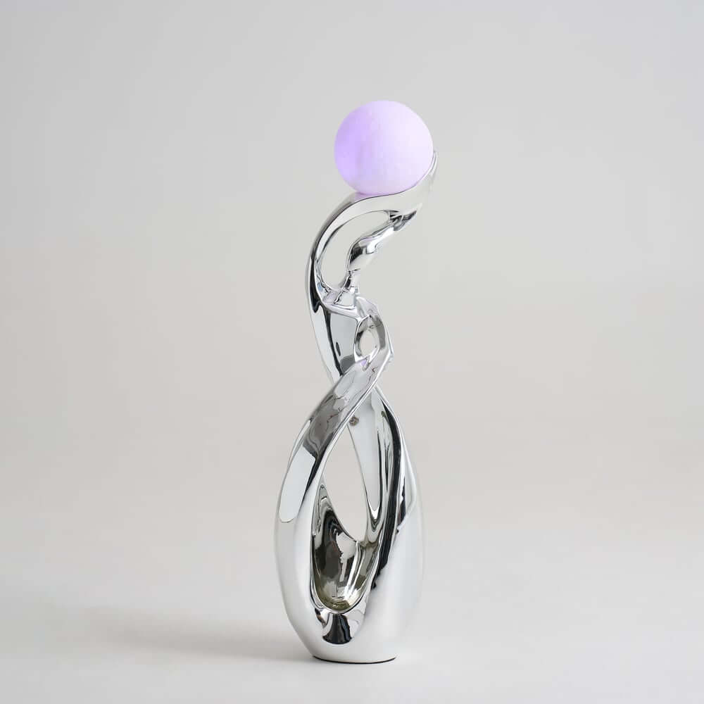 Modern Silver Resin Sculpture with LED Illuminated Sphere