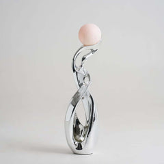 Modern Silver Resin Sculpture with LED Illuminated Sphere