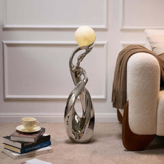 Modern Silver Resin Sculpture with LED Illuminated Sphere