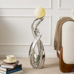Modern Silver Resin Sculpture with LED Illuminated Sphere