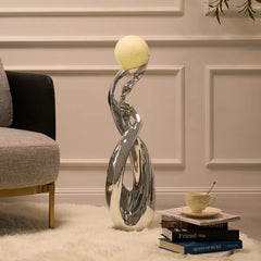 Modern Silver Resin Sculpture with LED Illuminated Sphere