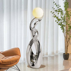 Modern Silver Resin Sculpture with LED Illuminated Sphere