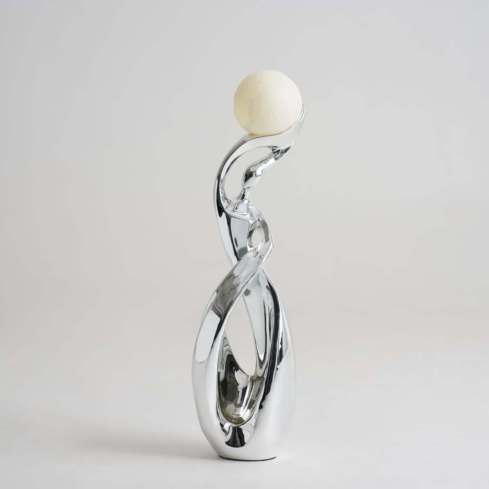 Modern Silver Resin Sculpture with LED Illuminated Sphere