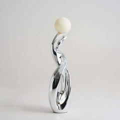 Modern Silver Resin Sculpture with LED Illuminated Sphere