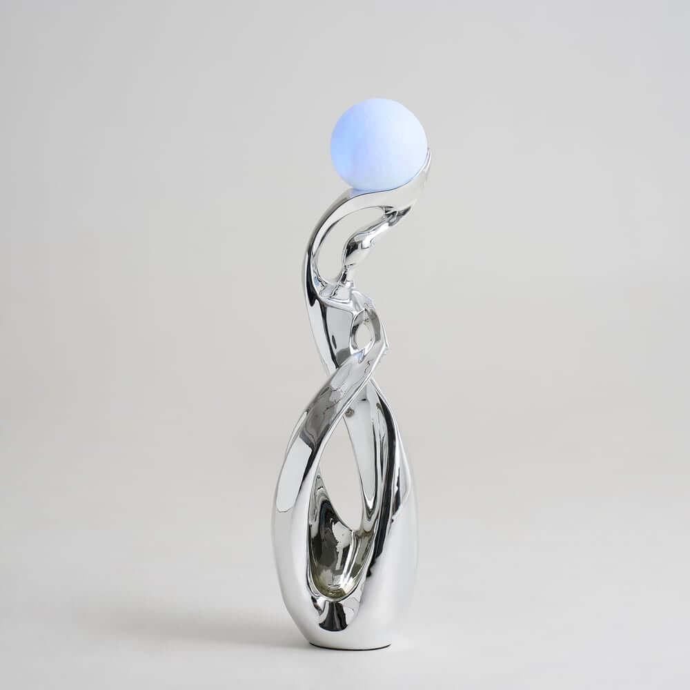 Modern Silver Resin Sculpture with LED Illuminated Sphere