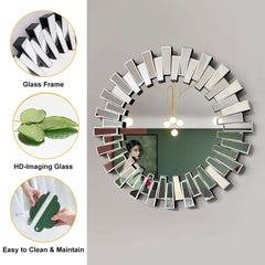 Modern Silver Round Wall Mirror with Radiating MDF Frame