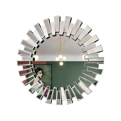 Modern Silver Round Wall Mirror with Radiating MDF Frame