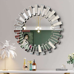 Modern Silver Round Wall Mirror with Radiating MDF Frame Main Product Image