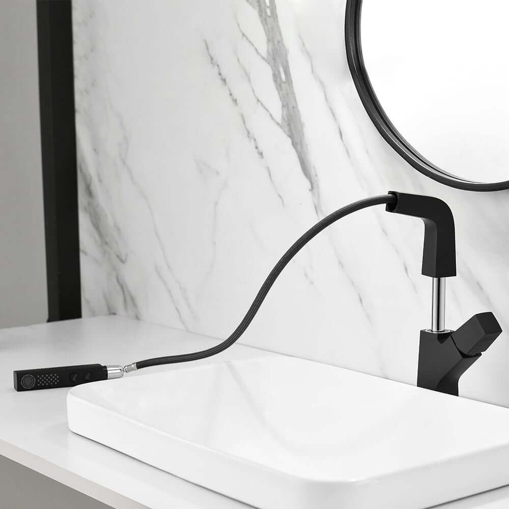 Modern Single Handle Pull-Out Bathroom Faucet in Black