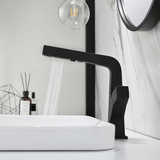 Modern Single Handle Pull-Out Bathroom Faucet in Black Main Product Image