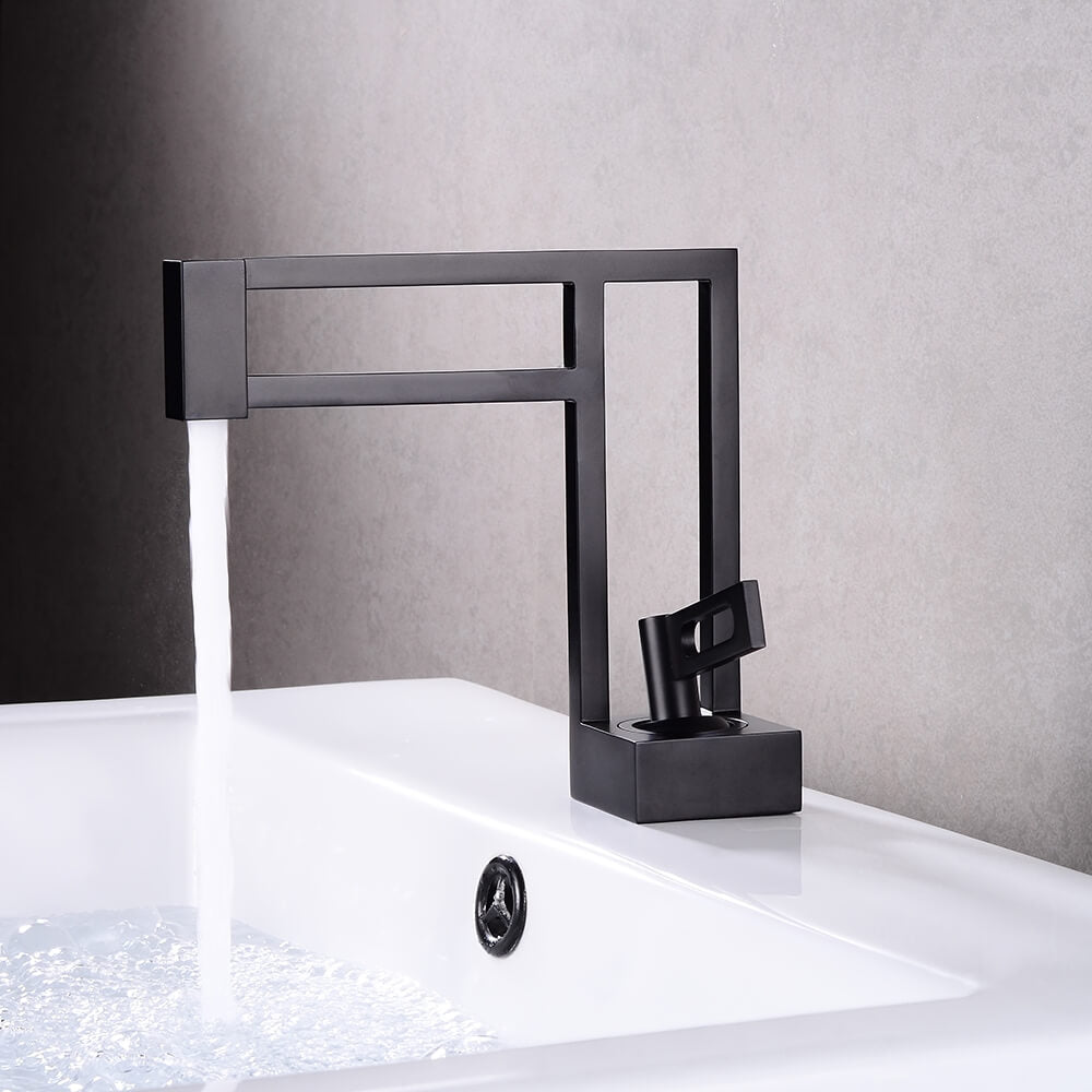 Modern Single Hole Bathroom Faucet in Matte Black with Lever Handle