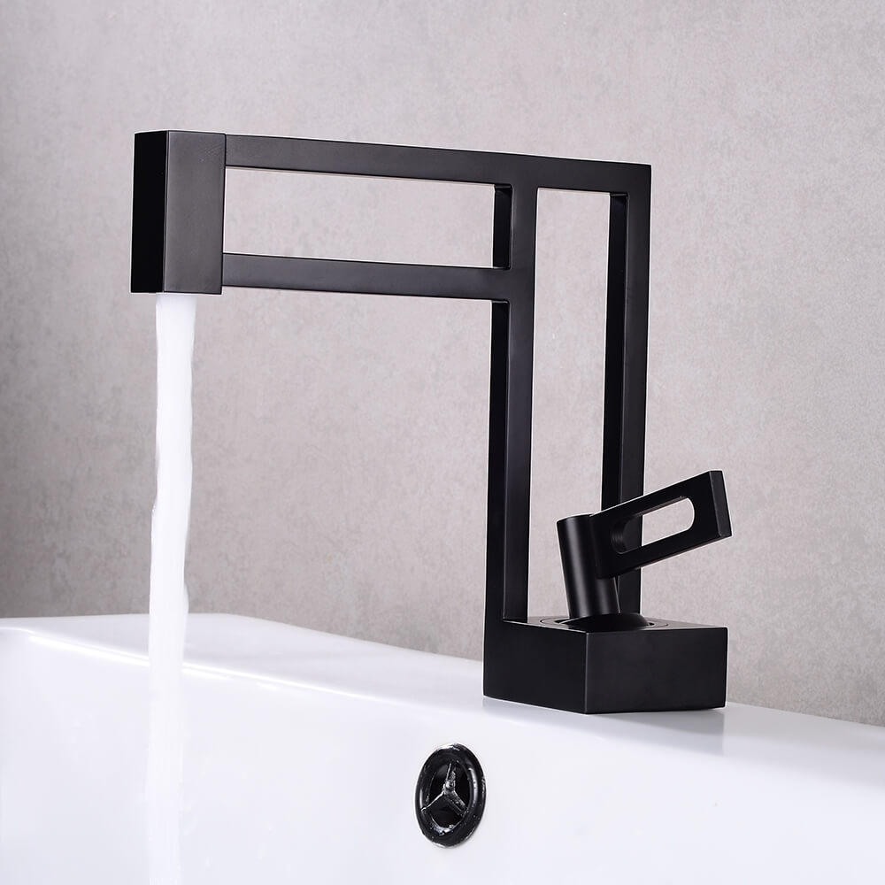 Modern Single Hole Bathroom Faucet in Matte Black with Lever Handle