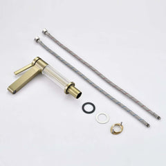Modern Single Hole Bathroom Faucet with Brass Construction and Brushed Gold Finish
