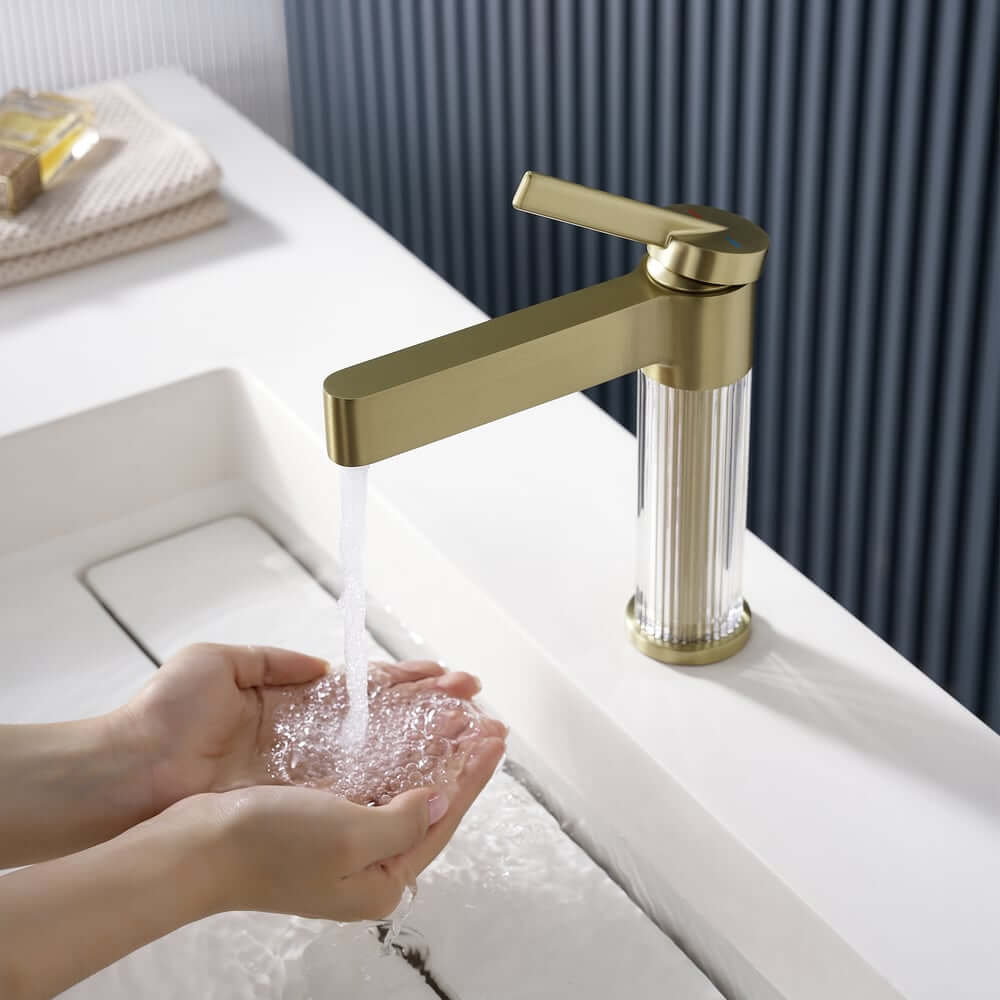 Modern Single Hole Bathroom Faucet with Brass Construction and Brushed Gold Finish