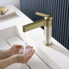 Modern Single Hole Bathroom Faucet with Brass Construction and Brushed Gold Finish