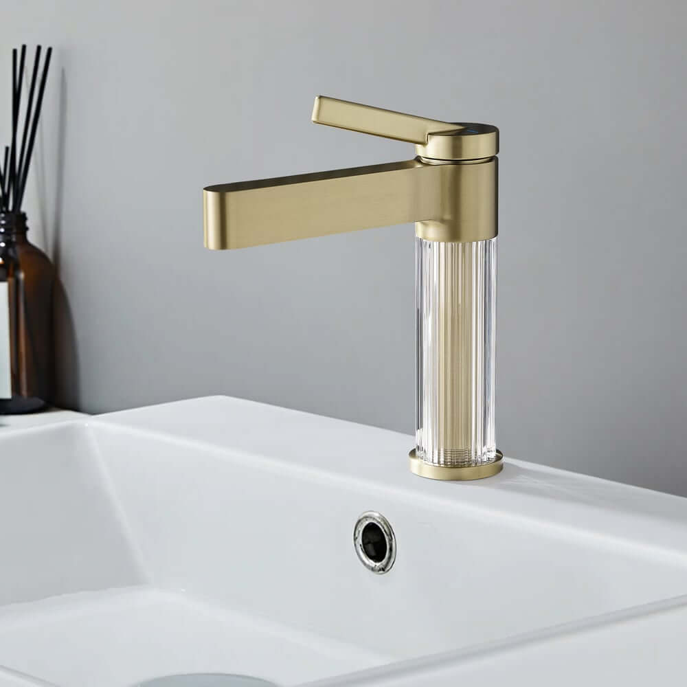 Modern Single Hole Bathroom Faucet with Brass Construction and Brushed Gold Finish Main Product Image