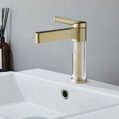 Modern Single Hole Bathroom Faucet with Brass Construction and Brushed Gold Finish Main Product Image