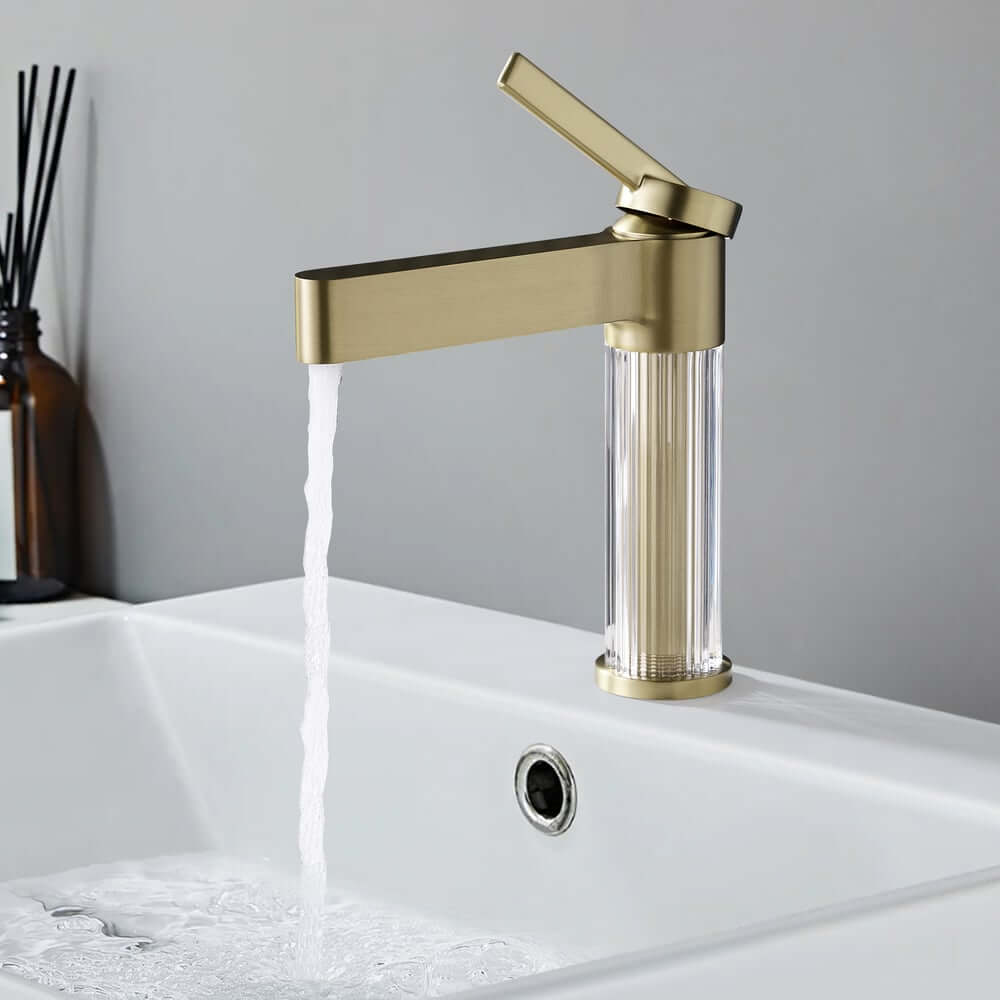 Modern Single Hole Bathroom Faucet with Brass Construction and Brushed Gold Finish