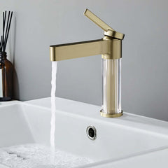 Modern Single Hole Bathroom Faucet with Brass Construction and Brushed Gold Finish