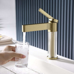 Modern Single Hole Bathroom Faucet with Brass Construction and Brushed Gold Finish