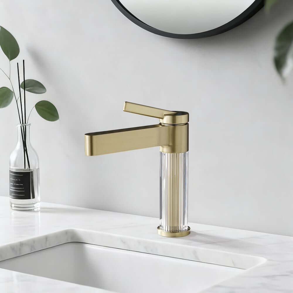 Modern Single Hole Bathroom Faucet with Brass Construction and Brushed Gold Finish
