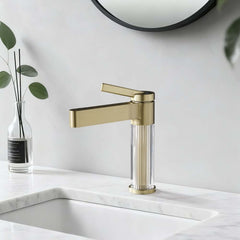 Modern Single Hole Bathroom Faucet with Brass Construction and Brushed Gold Finish