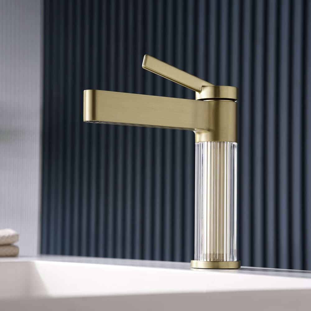 Modern Single Hole Bathroom Faucet with Brass Construction and Brushed Gold Finish