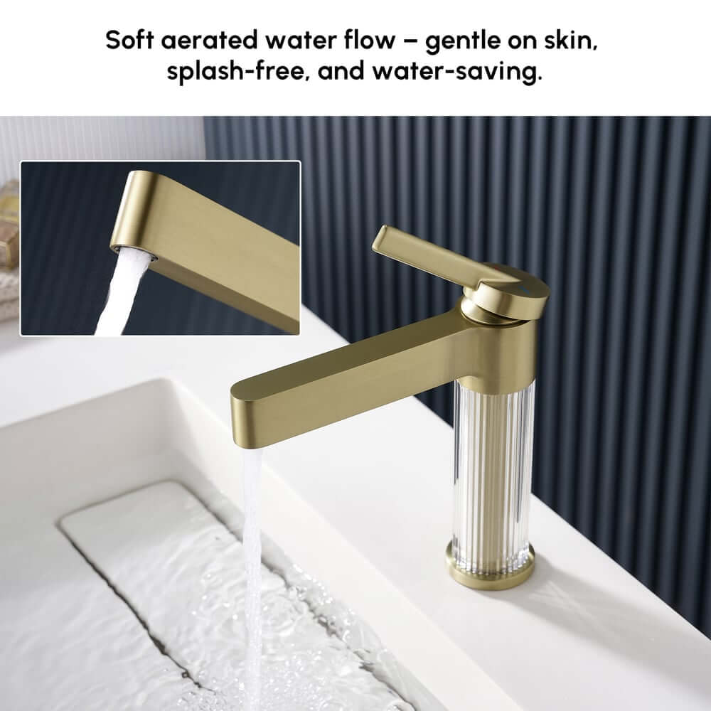 Modern Single Hole Bathroom Faucet with Brass Construction and Brushed Gold Finish